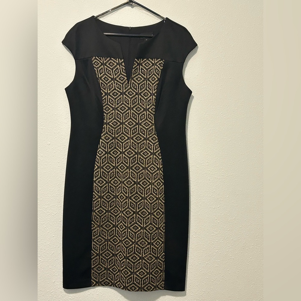 Connected Apparel Black and Gold Midi Dress